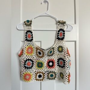 Forever 21 Crochet Granny Square Tank Top Y2K Boho Festival Hippie Size M NWT